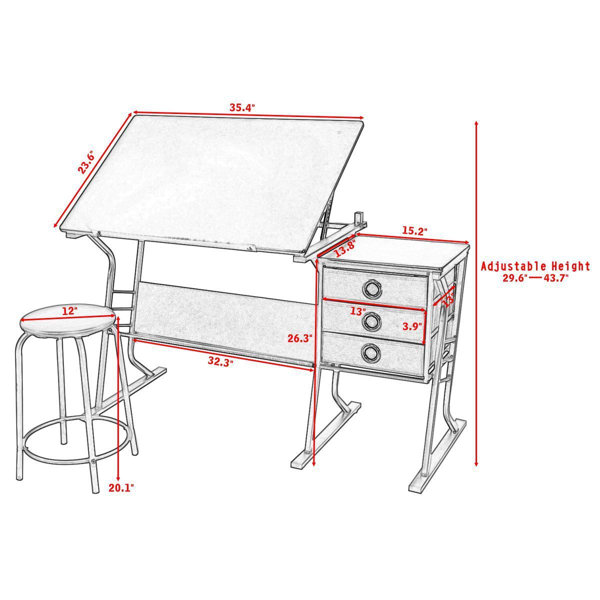 Symple Stuff LaGuardia Adjustable Drafting Table and Chair Set